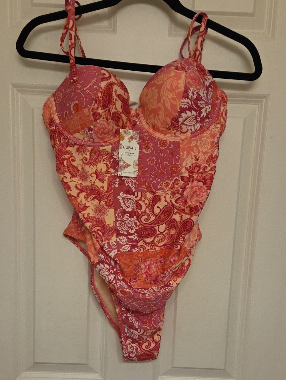 NWT Cupshe Pink & Orange Paisley One-Piece